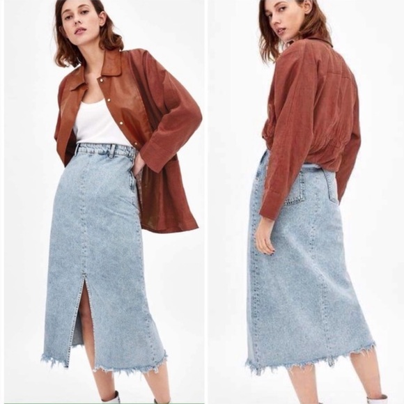 Zara Skirts Zara Denim Midi Skirt Poshmark